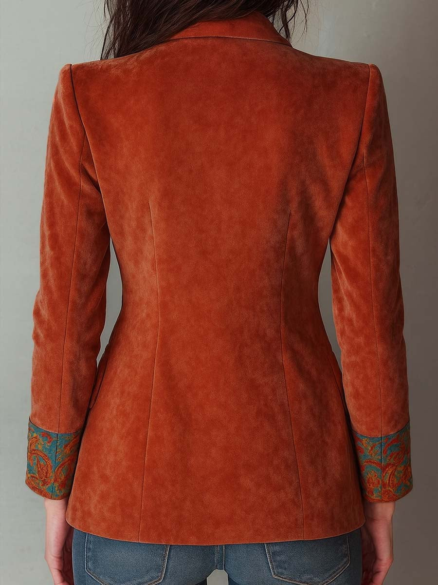 Aria | Retro Contrast Color Velvet Printed Blazer