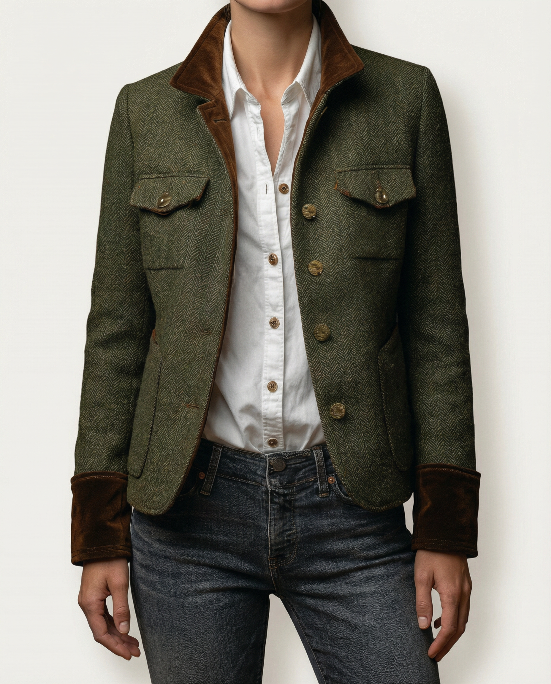 Dianeli | Elegant Velvet-Trimmed Jacket