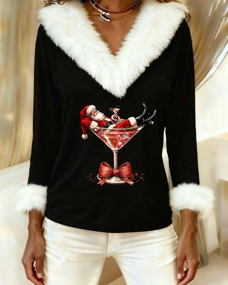 Leah | Holiday Fur-Trim Festive Blouse