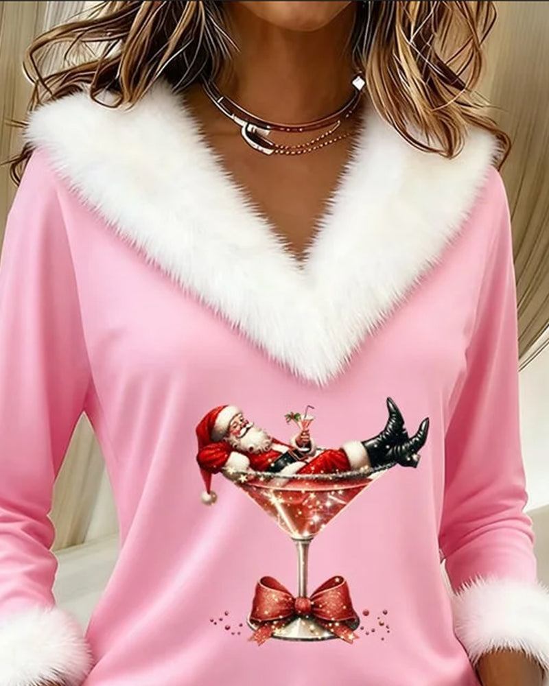Leah | Holiday Fur-Trim Festive Blouse