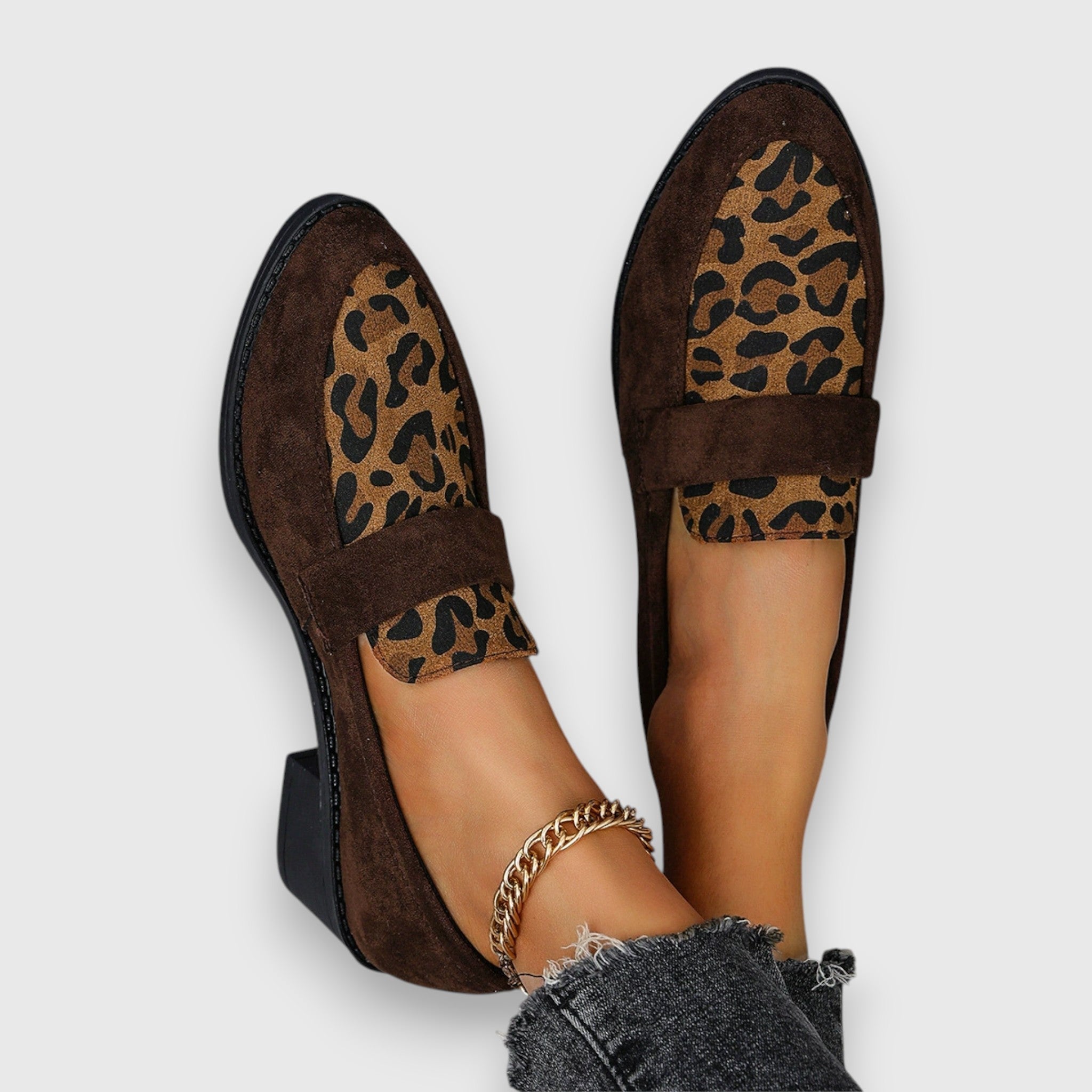 Sandra | Suede Loafers with Leopard Detail
