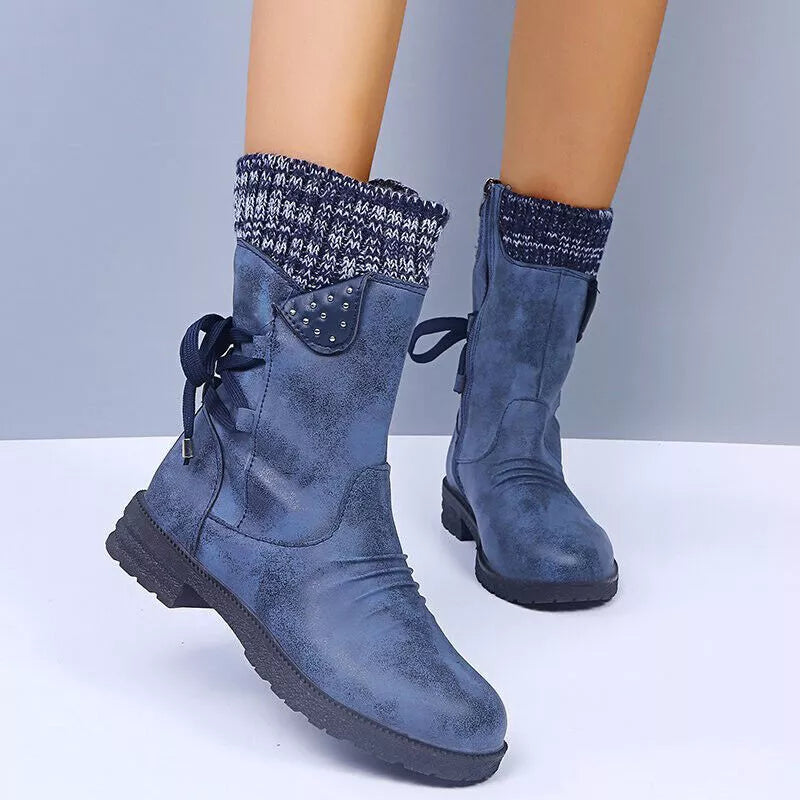 Svea | Retro Thick Heel Leather Winter Boots
