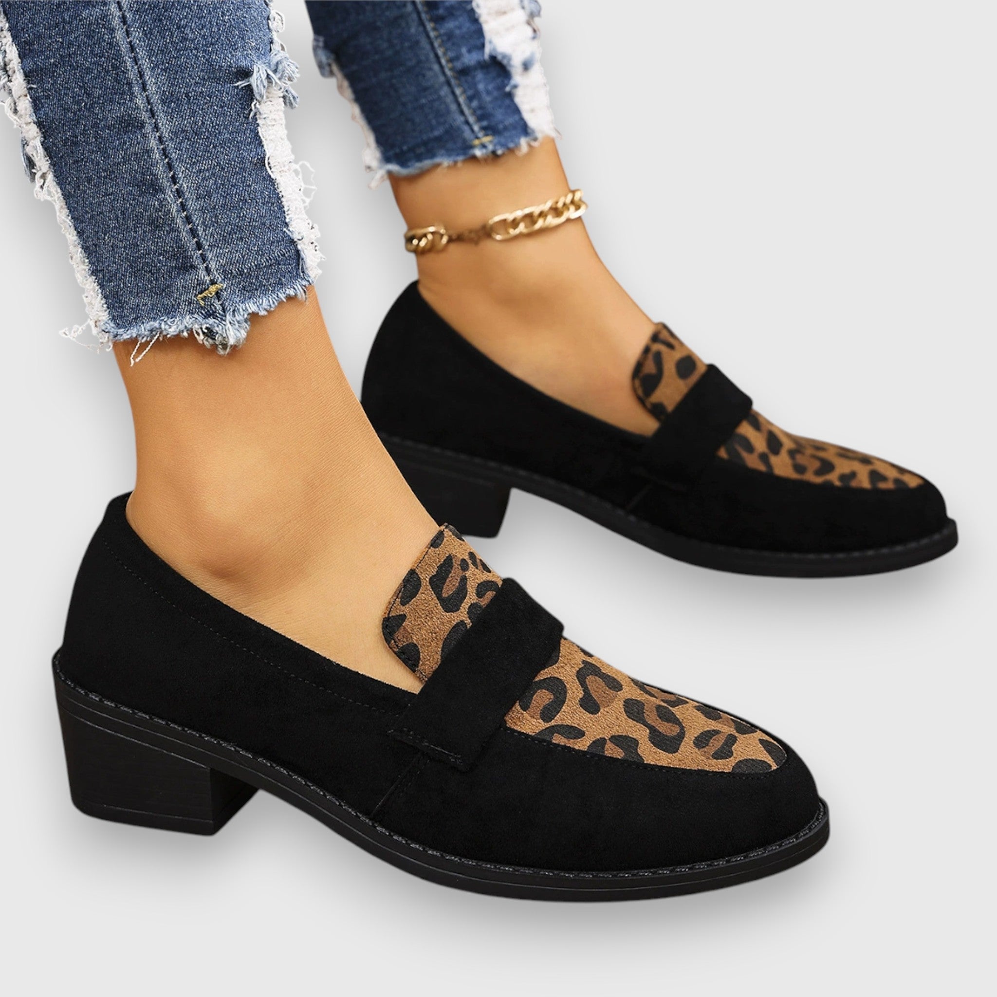 Sandra | Suede Loafers with Leopard Detail