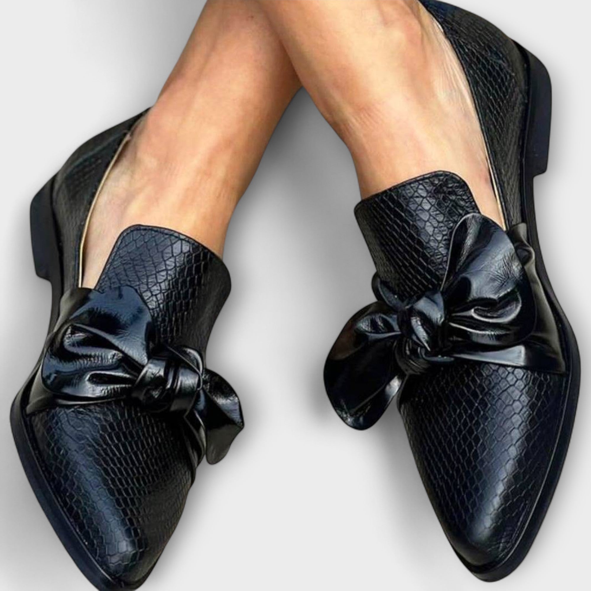 Claudia | Textured Loafers with Bow