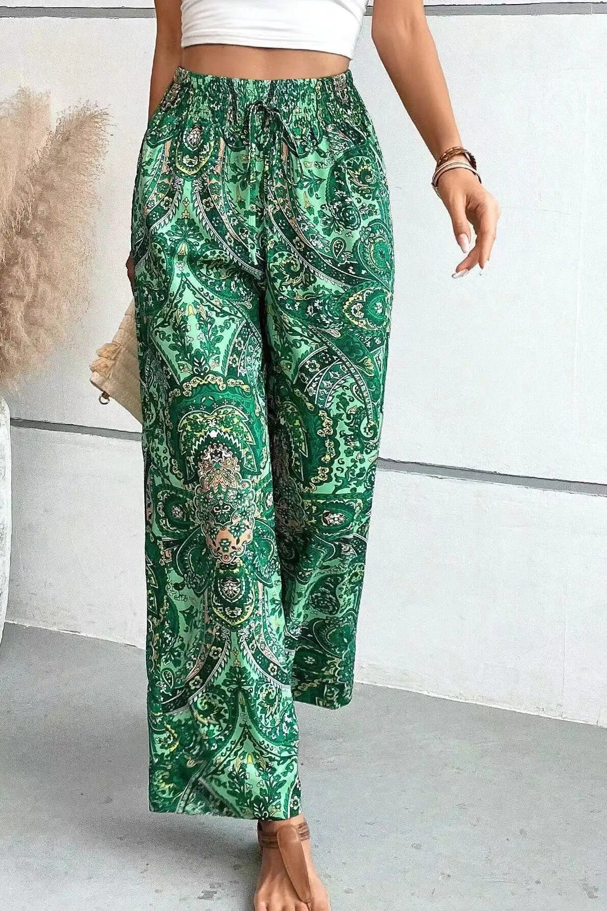 Olivia - Vintage Printed Wide-leg Pants