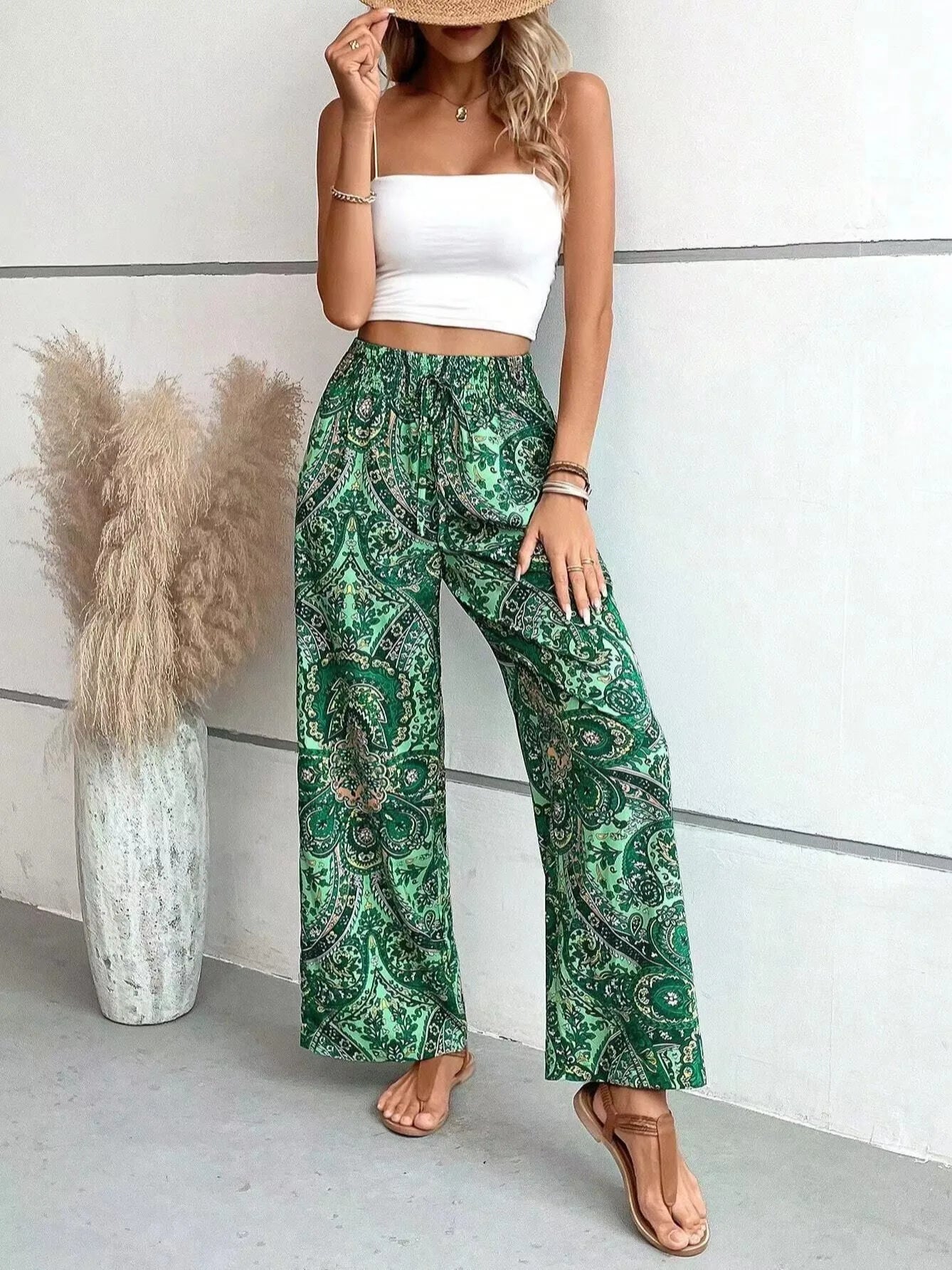 Olivia - Vintage Printed Wide-leg Pants