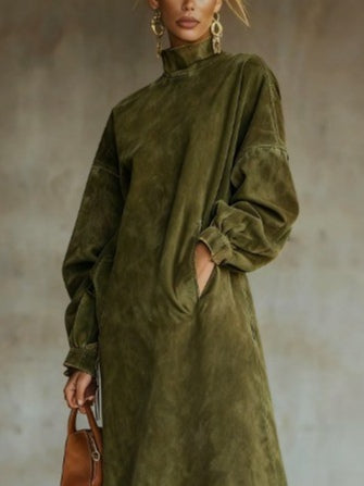 Suede Turtleneck Dress