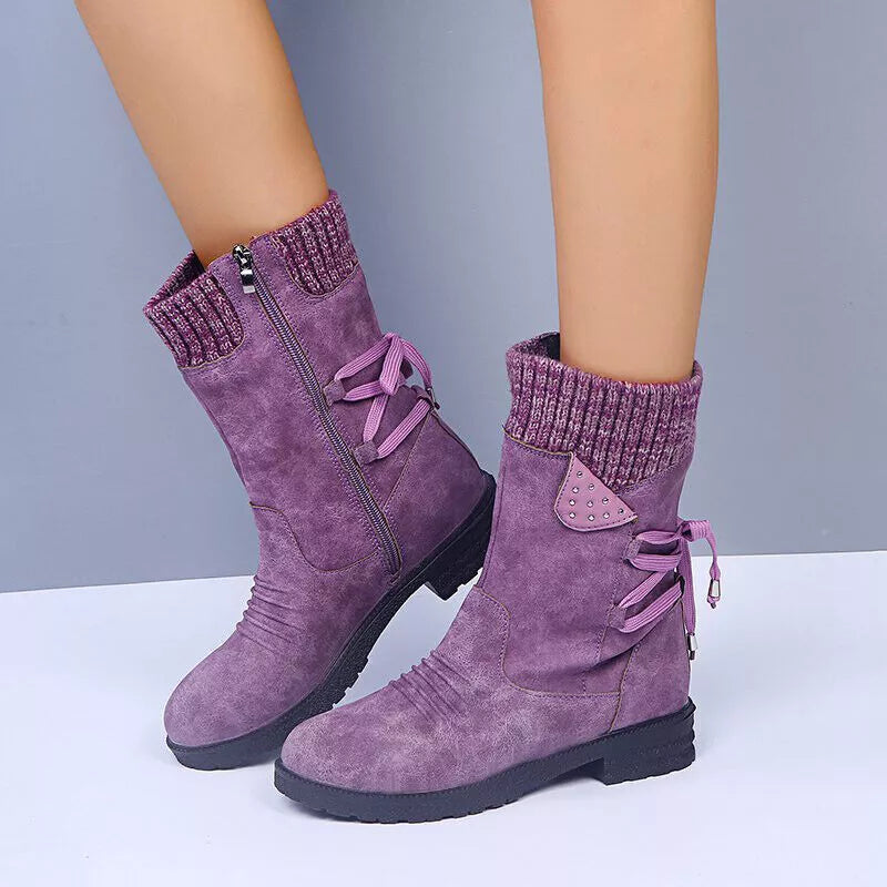 Svea | Retro Thick Heel Leather Winter Boots