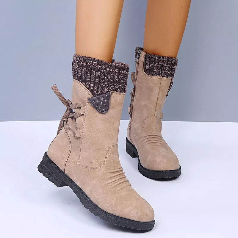 Svea | Retro Thick Heel Leather Winter Boots